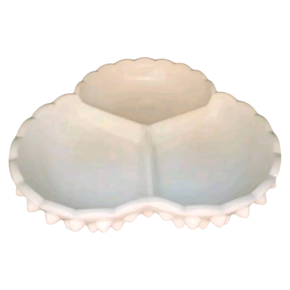 White Milk Glass Compote and Divided Dish - Picture 12 of 16